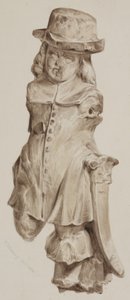 Faragott tölgyfa alak, valamikor a Boars Head Tavern helyén épült ház ajtajában, Eastcheap, 1834 (papíron mosva) alkotó: William Henry Kearney
