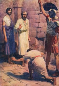Paul és Silas a börtönben, a Thomas Nelson által kiadott Biblia Képeskönyvből, 1950 körül