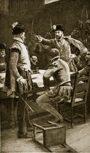 Moray régens letartóztatja ellenségeit, 1569, illusztráció a Hutchinson történetéből a brit nemzetről, 1923 körül alkotó: William Henry Margetson