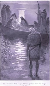 Sir Bedivere óvatosan betette Artúr királyt a bárkába.