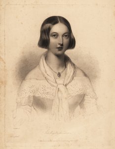 Fiatal Viktória királynő, a húszas évek elején. William Henry Mote acéltörzs-metszete William Drummond illusztrációja után Charles Heath English Pearls vagy Portrés for the Boudoir, Tilt and Bogue, London című művéből