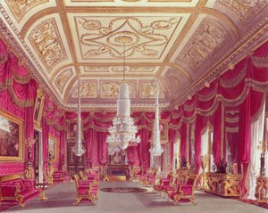The Crimson Drawing Room, Carlton ház Pyne királyi rezidenciáiból, 1818 alkotó: William Henry Pyne