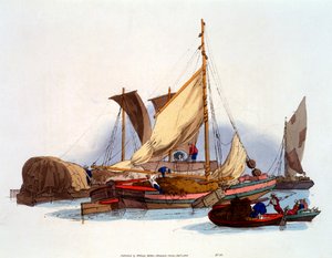 Waterman and Bargemen árukat és utasokat szállít, 1808 alkotó: William Henry Pyne