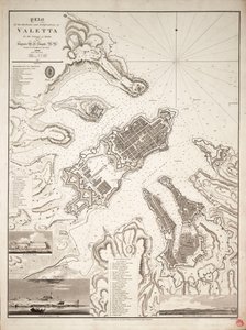 A máltai Valetta kikötőinek és erődítményeinek terve, 1821 körül (metszet) alkotó: William Henry Smyth