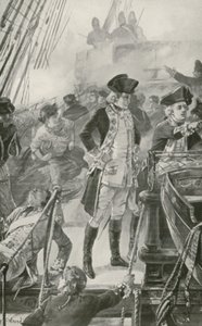 Rodney admirális irányítja a csatát a Formidable fedélzetén alkotó: William Heysham Overend