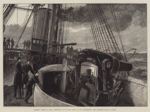 A HMS Temeraire barbette tornya, a flotta egyik tagja a Dardanelláknál, ágyúgyakorlat, tűzkészen!
