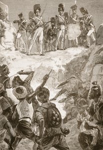 Carmichael követői az előttük lévő sűrű embertömegbe lőttek, illusztráció Archibald Forbes, G.A. Henty és Arthur Griffiths őrnagy "Battles of the Nineteenth Century" című könyvéből.