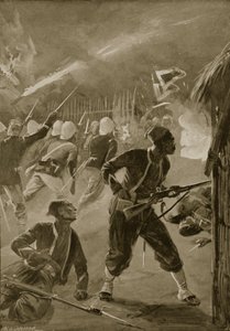 Éjszakai támadás volt, és az ellenség szunyókálás közben érte őket, illusztrációja Archibald Forbes, G.A. „Battles of the Nineteenth Century” című könyvéből. Henty és Arthur Griffiths őrnagy