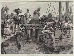 Kakaódiós szkúner betöltése Kingstonban, Jamaicában