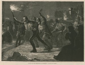 Korcsolyázás a szerpentinen fáklyafény mellett (metszet) alkotó: William Heysham Overend