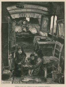 Vázlatok a cigányéletről; Furgon belseje a Latimer Road közelében, Notting Hill (metszet) alkotó: William Heysham Overend