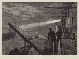A brit flotta a Márvány-tengeren torpedóhajókat keres a HMS Agincourt fedélzetén lévő elektromos lámpával alkotó: William Heysham Overend