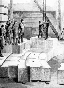The New Eddystone Lighthouse: The Stone-Cutting Establishment at Oreston, illusztráció a „The Illustrated London News”-ból, 1879