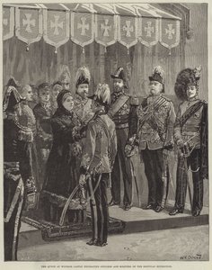 A királynő a windsori kastélyban az egyiptomi expedíció tisztjeit és katonáit díszíti alkotó: William Heysham Overend