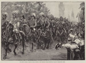 A királynő jubileuma, királyi hercegek kísérete a körmenetben a Buckingham-palotától a Westminsteri apátságig