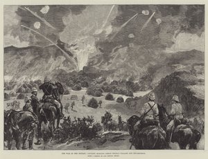 A háború a Soudanban, a lovasság felgyújtja Osman Digna faluját és táborhelyét alkotó: William Heysham Overend