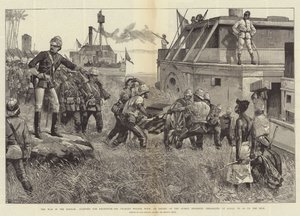 A szudáni háború, Khartoumba indulva, Sir Charles Wilson, a Sussexi ezred kíséretével, Gubatnál szállt be, hogy felmenjen a Níluson. alkotó: William Heysham Overend