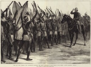 A zulu háború, Lord Chelmsford tábornok áttekinti a bennszülött kontingenst a Tugela partján, a bennszülöttek H-H-Ooo!