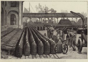 Háborús gyárak a Woolwich Arsenalnál, 700 font súlyú palliser lövedékek a 38 tonnás fegyverekhez