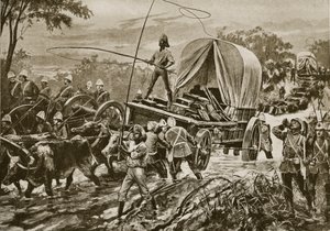 Zulu háború: az Etshowe segélyhadsereg átkelt egy patakon, 1879. április