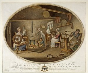 Fonás, tekercselés az óratekerccsel és a fonal forralása, az Írországi Vászonmanufaktúra VI. táblája, 1791