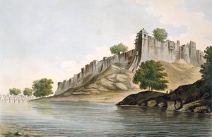 Pl. 33 Kilátás az Ilionpoor erődről a Goomty folyó partján a „Select Views in India”, pub. 1785-88 (színes rézkarc akvatintával)
