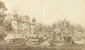Kilátás Benares városának egy részére, 1781 körül (szürke mosás ecsettel és tintával, ceruzával, mosótartóra helyezett papíron) alkotó: William Hodges