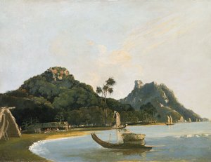Az Owharre [Fare] kikötő egy részének látképe, Huahine szigetén alkotó: William Hodges