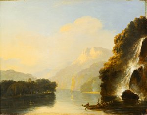 Vízesés a Dusky Bayben egy maori kenuval alkotó: William Hodges