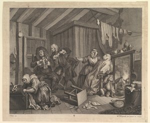 A parázna fejlődés, 5. tábla, 1732. április. alkotó: William Hogarth
