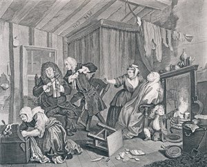 Egy szajha haladása, ötödik lemez: 1732 (metszet és metszet) alkotó: William Hogarth