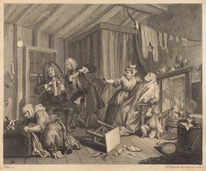 Egy prostituált pályafutása: 5. lap alkotó: William Hogarth
