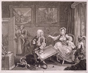 A parázna fejlődése, II. lemez, a „The Original and Genuine Works of William Hogarth”-ból, Londonban, 1820-22 alkotó: William Hogarth