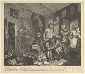A Rakes Progress, 1. tábla, 1735. június 25. alkotó: William Hogarth