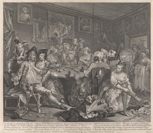 Egy kéjenc élete, 3. tábla: Dőzsöl alkotó: William Hogarth