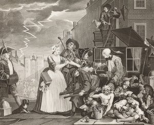 A Rake? S Progress, 4. tábla: The Rake Arrested, Going to Court / Der Weg eines Liederlichen, Blatt 4: Tom Rakewell letartóztatták és megmentették. 1735 alkotó: William Hogarth