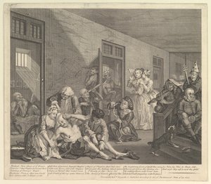 A Rakes Progress, 8. tábla, 1735. június 25. alkotó: William Hogarth