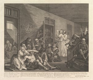 A Rakes Progress, 8. tábla, [1735. június 25.], újra kiadva 1763-ban. alkotó: William Hogarth