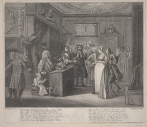Egy nő, aki gyermeket esküdött egy sírpolgárra, 1730-35 körül (rézkarc) alkotó: William Hogarth