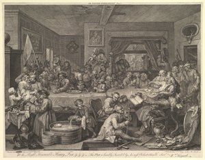 Választási mulatság, I. tábla: Négy lenyomat egy választásról, 1755. február. alkotó: William Hogarth