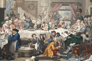 Választási szórakozás, illusztráció a „Hogarth Restored: The Whole Works of the híres William Hogarth, újrametszett Thomas Cook” című kocsmából. 1812 (kézzel színezett metszet) alkotó: William Hogarth
