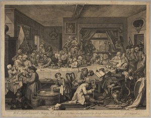 Választási lakoma, 1. tábla a Négy nyomat egy választásról sorozatból alkotó: William Hogarth