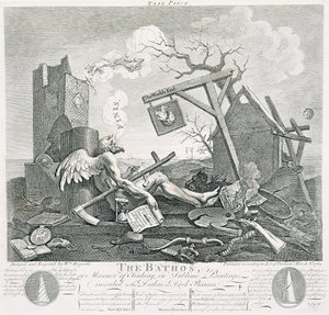 Bathos, Az elsüllyedés módja, fenséges festményeken, amelyek a Dealers in Dark Pictures felirattal, 1764 (rézkarc és metszet) alkotó: William Hogarth