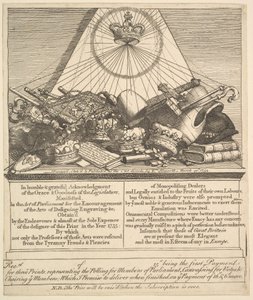 Koronák, gércek, buzogányok stb., 1755. alkotó: William Hogarth
