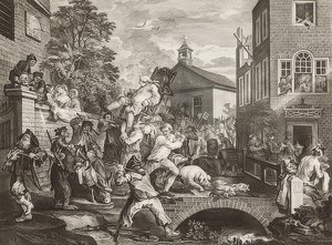 Egy választás négy lenyomata / Az általános választások. 4. lap: A képviselők elnöklete / A képviselők diadalmenete. 1758 alkotó: William Hogarth
