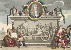 A „Hudibras” előlapja, köztük Samuel Butler portréja, illusztrációja a „Hogarth Restored: The Whole Works of the híres William Hogarth, újrametszett Thomas Cook” című kocsmából. 1812 (kéz- alkotó: William Hogarth