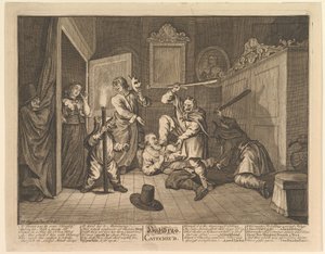 Hudibras tizenkét nagy illusztrációt katekizált Samuel Butlers számára Hudibras, 9. tábla, 1725–1768. alkotó: William Hogarth