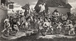 Hudibras találkozik a Skimingtonnal, metszett T.E. Nicholson, a "Hudibras"-ból, Samuel Butler (1612-80) a "The Works of Hogarth"-ból, 1833-ban alkotó: William Hogarth