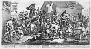 Hudibras találkozik a Skimingtonnal, a Hudibrasból, Samuel Butler, 1726 alkotó: William Hogarth