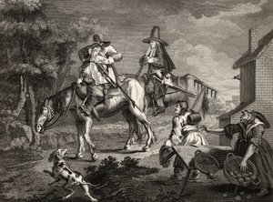 Hudibras Sallies Forth, Samuel Butler (1612-80) „Hudibras” című művéből, C. Armstrong metszete, „William Hogarth műveiből”, 1833. alkotó: William Hogarth